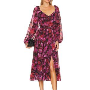 STEVE MADDEN Pink, Red & Black Floral Long Sleeve Midi Dress Women's Size M